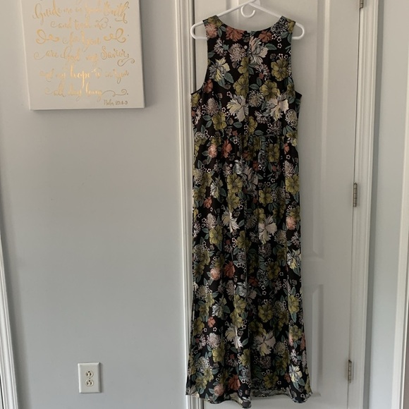 LOFT Floral Boho Maxi Column DRESS size 14 summer vacation travel brown cottage - Picture 8 of 12